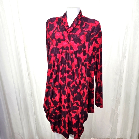 Koos Dresses & Skirts - Koos Red Plum Abstract Patterned Long Sleeve Dress Unique Drape Fit Medium
